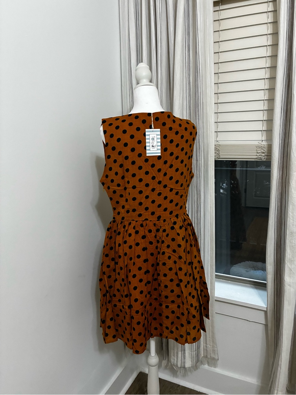 Tulip B Sleeveless Rust Polka Dot Midi Dress - Versatile Everyday Style - Picture 3 of 3